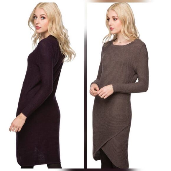 Subtle Luxury Aubrey Faux Wrap Asymmetrical Hem Sweater Dress Sz. M/L - Picture 2 of 8